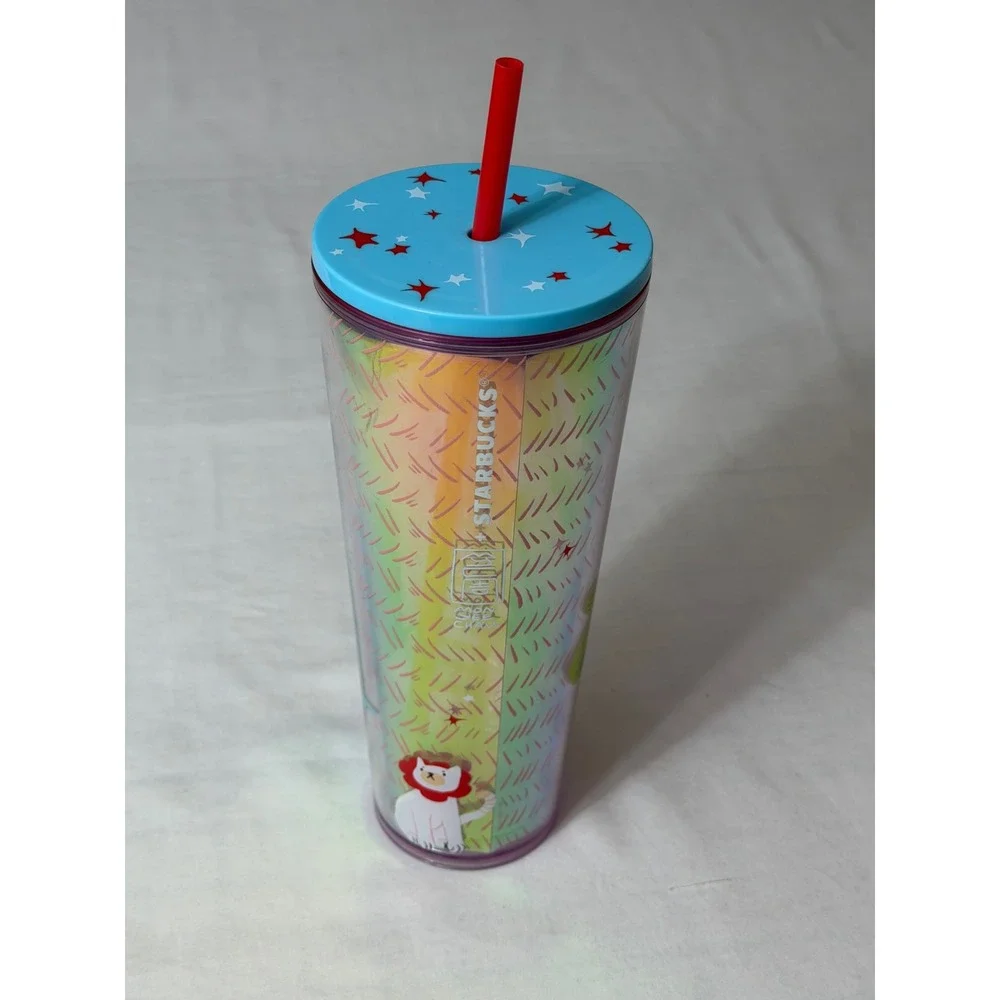 Starbucks Moonlee Chai Iridescent Cold Cup Tumbler 24oz Venti Blue Lid Red Straw